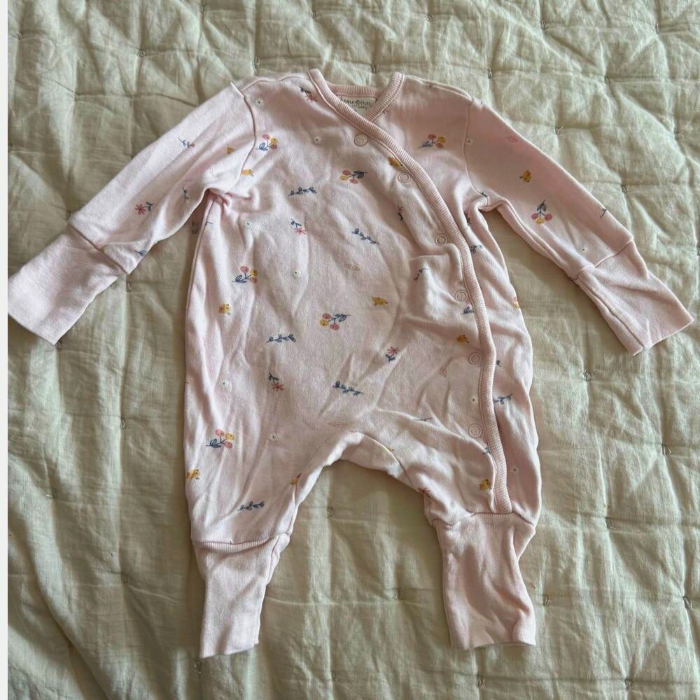 Home Grown Baby Pink Ditsy Floral Sleeper Romper Newborn Girl Kimono Side Snap